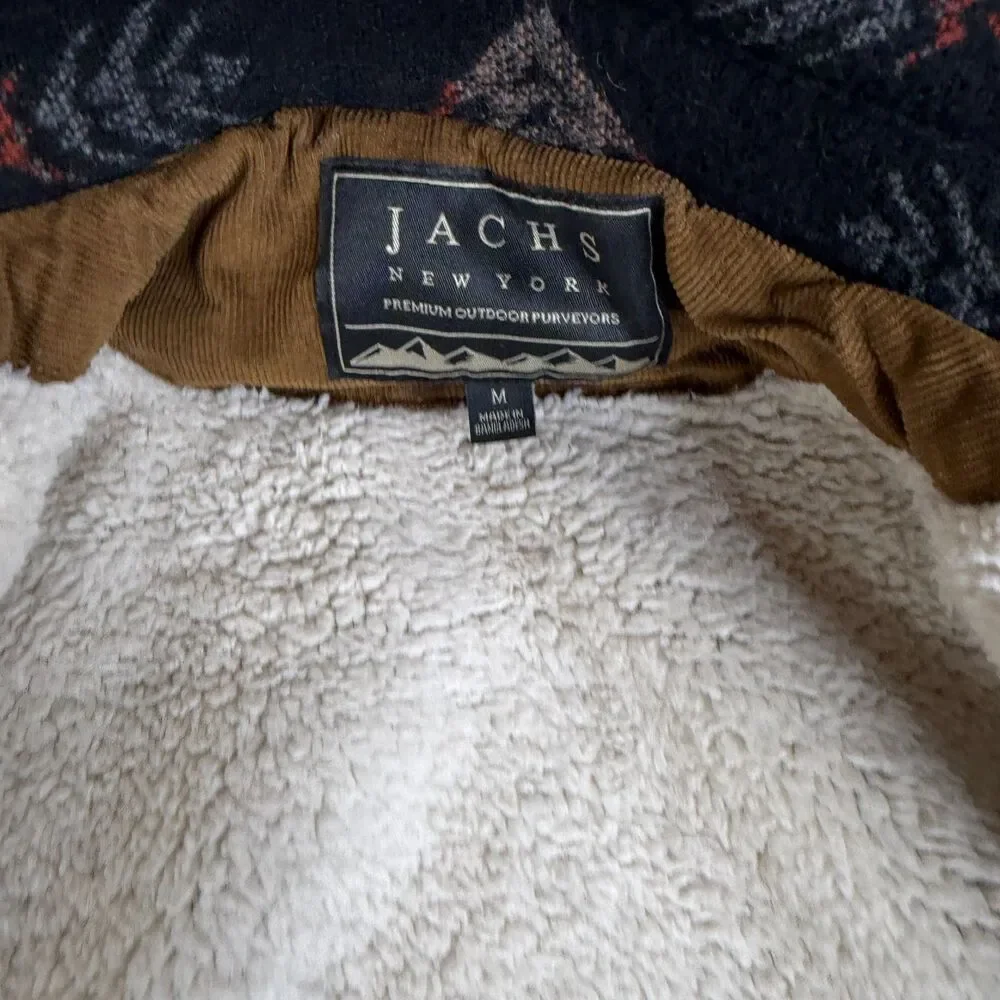 JACHS NEW YORK Jacket Mens M Wool Blend Button Aztec Sherpa Lining Fleece Ranch